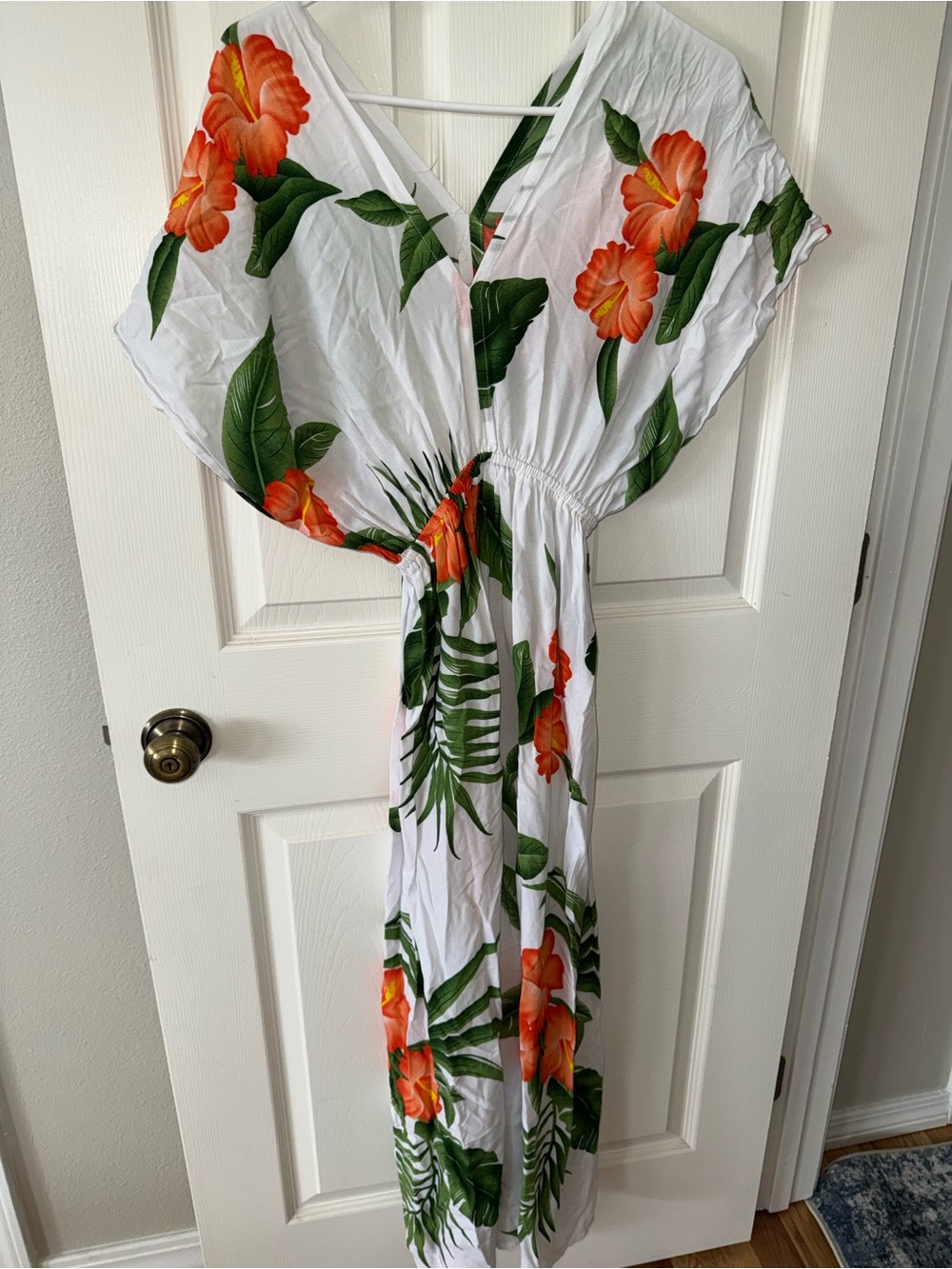 Aloha Fashion White with Orange Hibiscus Print Dress